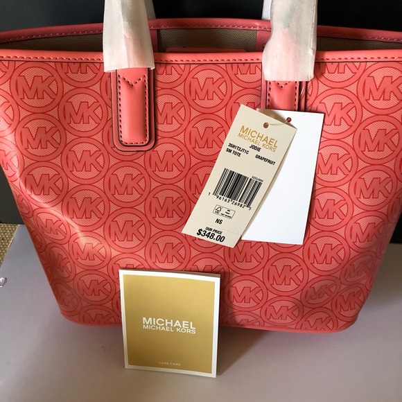 Michael Kors Jodie Small Tote Grapefruit & Logo NWT - Picture 2 of 4